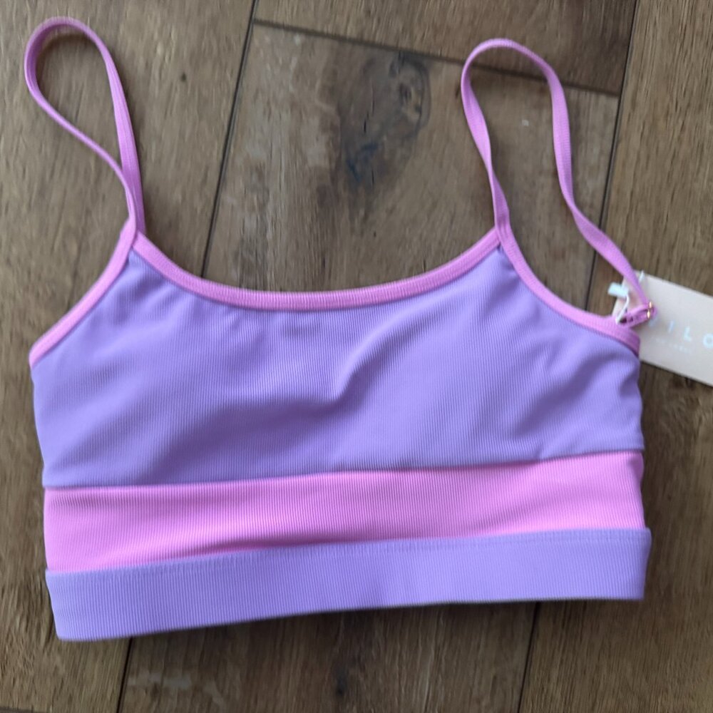 Willo the Label Women’s Ribbed Strap Color Block Purple Pink Sports Bra Athletic